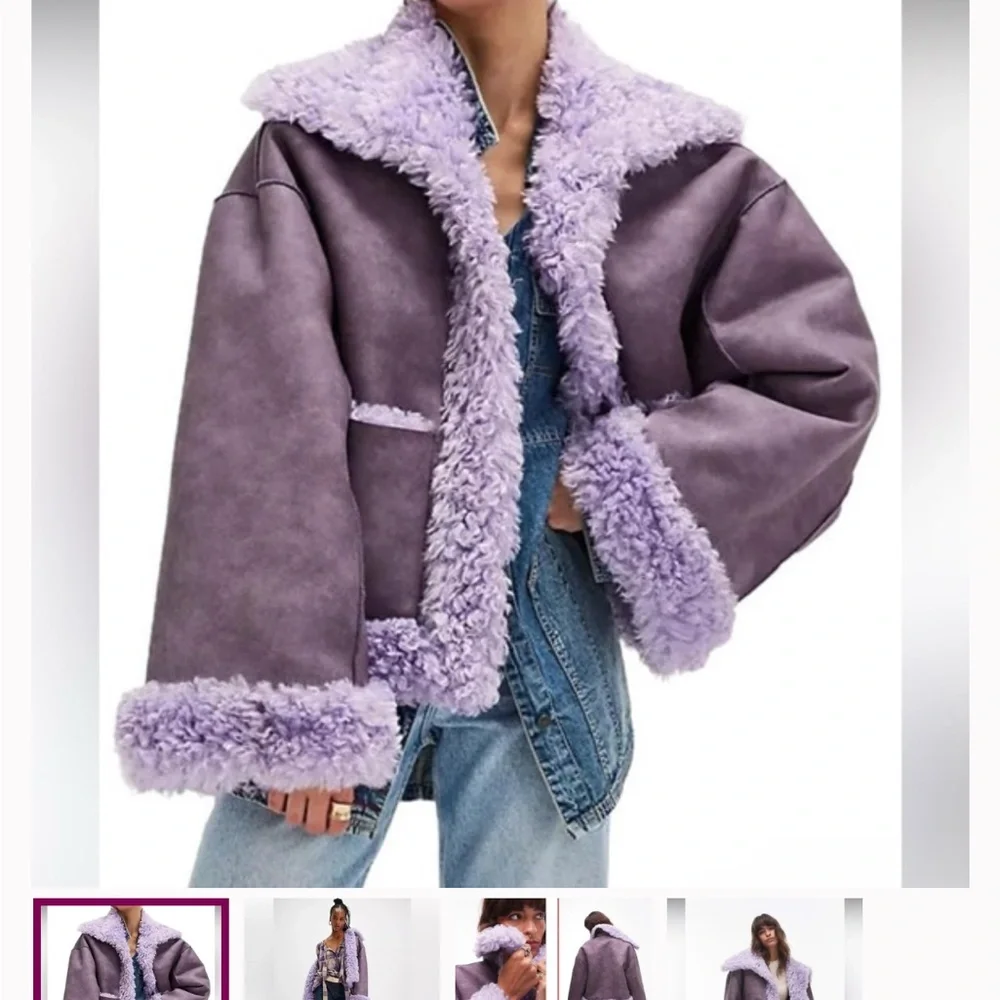 Free People Purple Kiki Sherpa Jacket. Fun, bold design. - Picture 2 of 8